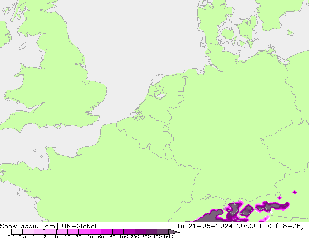 Snow accu. UK-Global Tu 21.05.2024 00 UTC