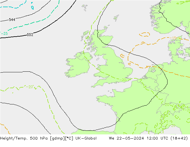 Height/Temp. 500 hPa UK-Global Mi 22.05.2024 12 UTC