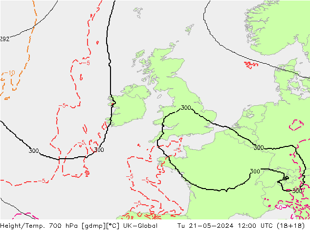 Yükseklik/Sıc. 700 hPa UK-Global Sa 21.05.2024 12 UTC