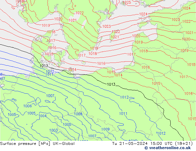 Atmosférický tlak UK-Global Út 21.05.2024 15 UTC