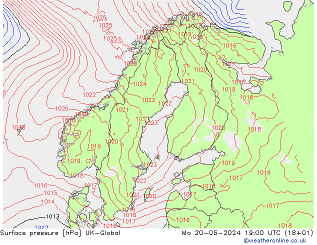 地面气压 UK-Global 星期一 20.05.2024 19 UTC