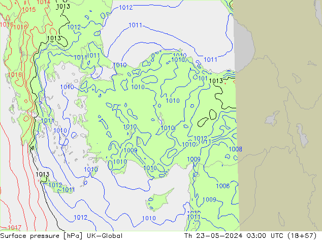 Surface pressure UK-Global Th 23.05.2024 03 UTC