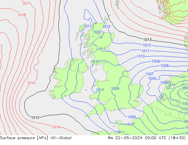 Luchtdruk (Grond) UK-Global wo 22.05.2024 00 UTC
