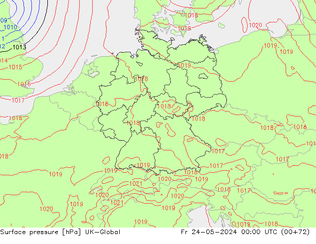 Luchtdruk (Grond) UK-Global vr 24.05.2024 00 UTC