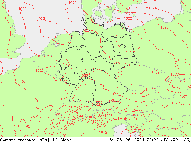 Atmosférický tlak UK-Global Ne 26.05.2024 00 UTC
