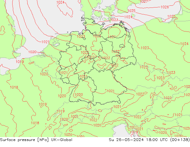 Luchtdruk (Grond) UK-Global zo 26.05.2024 18 UTC
