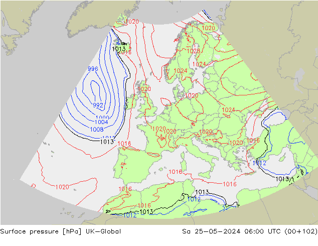 приземное давление UK-Global сб 25.05.2024 06 UTC