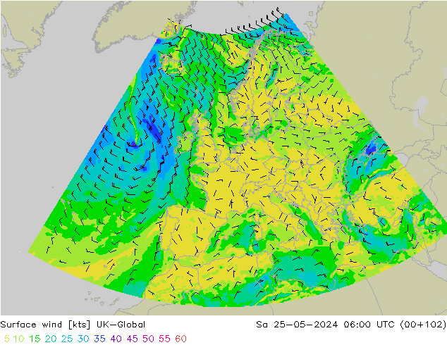 Surface wind UK-Global So 25.05.2024 06 UTC