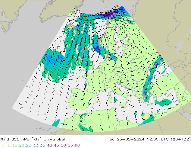 Wind 850 hPa UK-Global Ne 26.05.2024 12 UTC