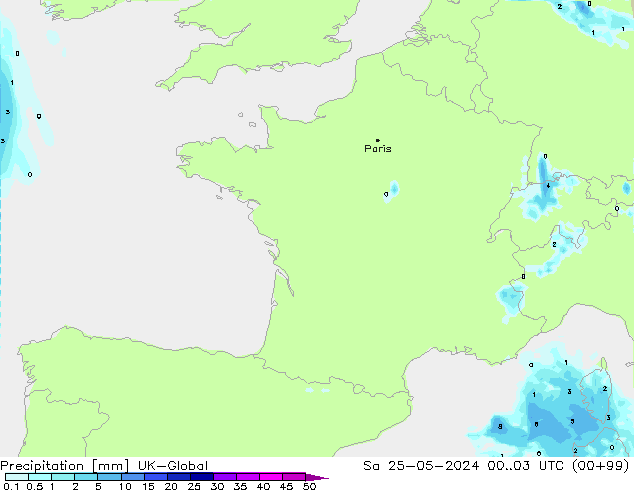 Precipitazione UK-Global sab 25.05.2024 03 UTC