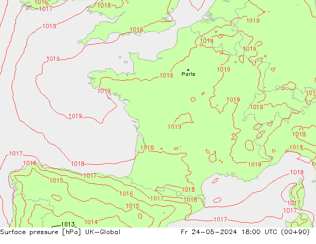 Pressione al suolo UK-Global ven 24.05.2024 18 UTC