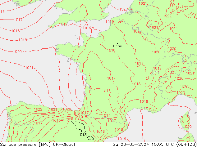 Atmosférický tlak UK-Global Ne 26.05.2024 18 UTC