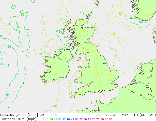 Izotacha (mph) UK-Global nie. 26.05.2024 12 UTC