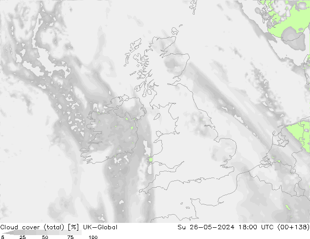 Nubes (total) UK-Global dom 26.05.2024 18 UTC