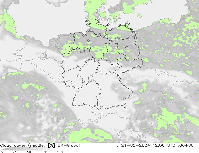 Cloud cover (middle) UK-Global Tu 21.05.2024 12 UTC