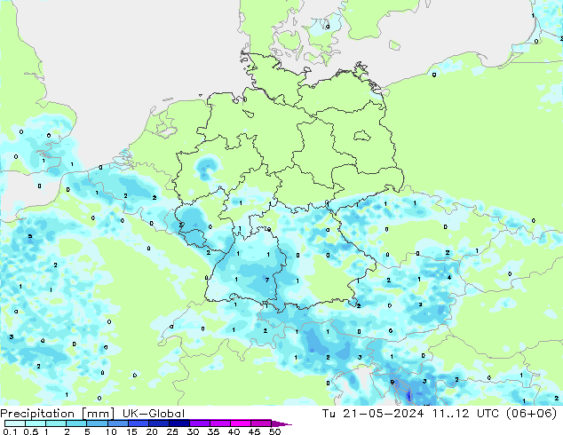 降水 UK-Global 星期二 21.05.2024 12 UTC