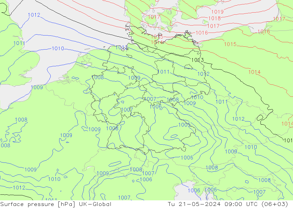 Pressione al suolo UK-Global mar 21.05.2024 09 UTC