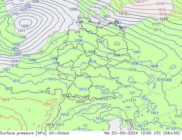 pression de l'air UK-Global mer 22.05.2024 12 UTC
