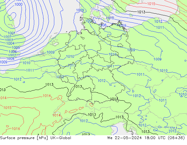 Luchtdruk (Grond) UK-Global wo 22.05.2024 18 UTC
