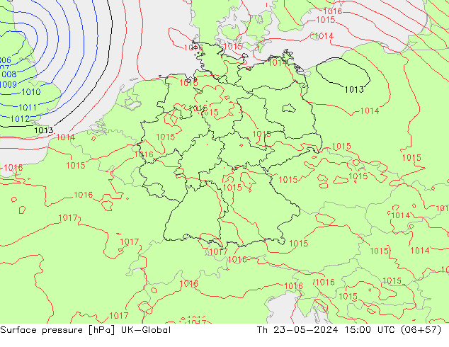 Surface pressure UK-Global Th 23.05.2024 15 UTC