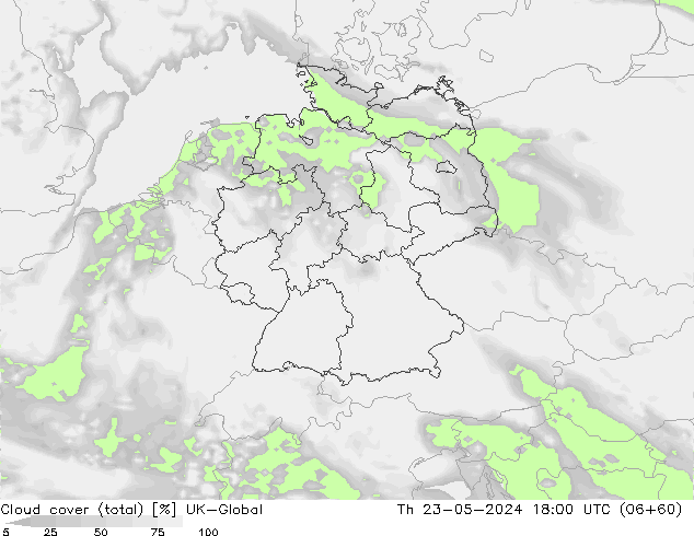 Nubes (total) UK-Global jue 23.05.2024 18 UTC