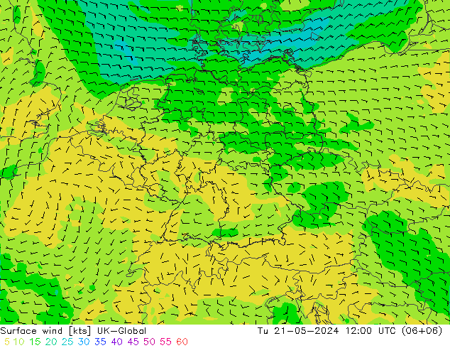 Surface wind UK-Global Tu 21.05.2024 12 UTC