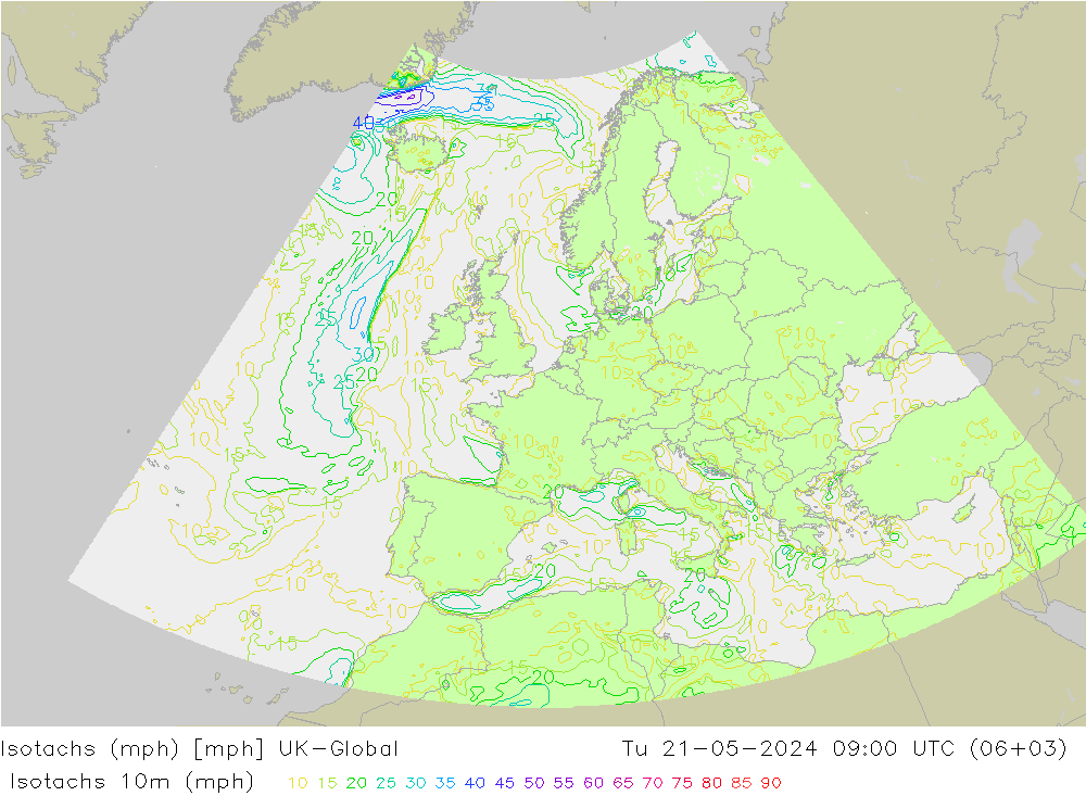 Isotaca (mph) UK-Global mar 21.05.2024 09 UTC