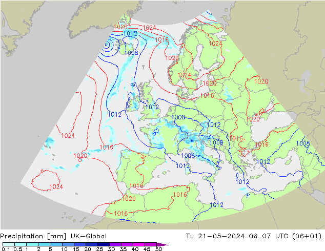 Precipitation UK-Global Tu 21.05.2024 07 UTC