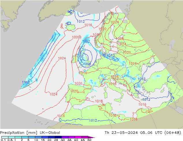 Precipitazione UK-Global gio 23.05.2024 06 UTC