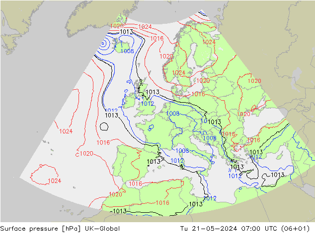 Presión superficial UK-Global mar 21.05.2024 07 UTC