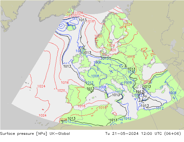 地面气压 UK-Global 星期二 21.05.2024 12 UTC