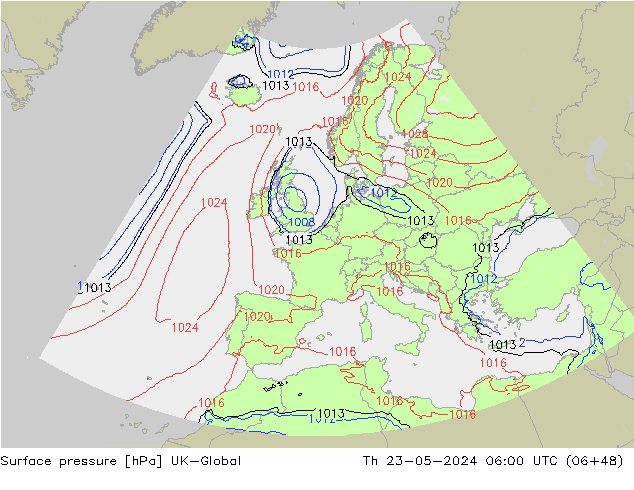 приземное давление UK-Global чт 23.05.2024 06 UTC
