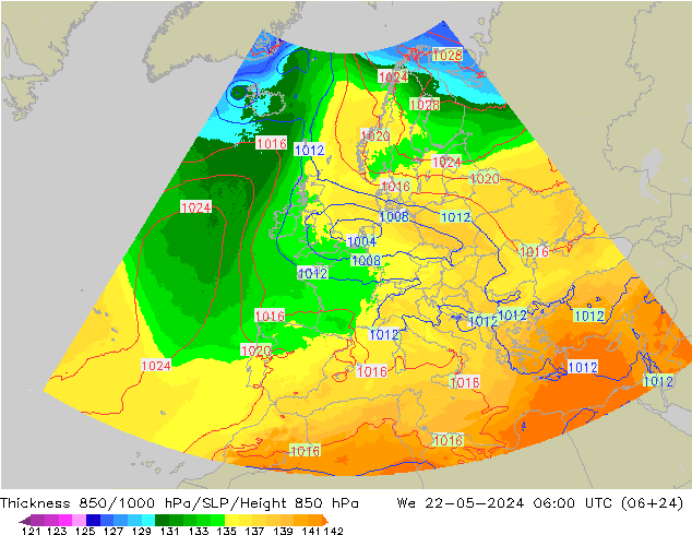 Thck 850-1000 hPa UK-Global We 22.05.2024 06 UTC