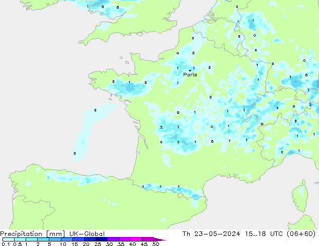 Precipitazione UK-Global gio 23.05.2024 18 UTC