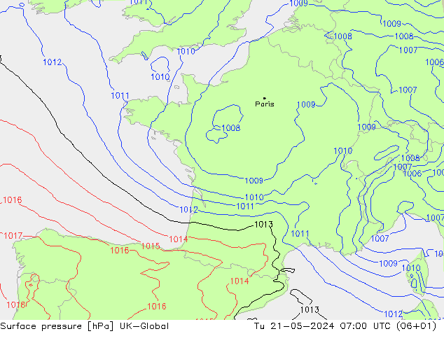 pression de l'air UK-Global mar 21.05.2024 07 UTC