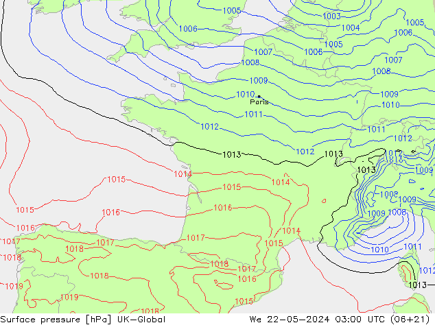 pression de l'air UK-Global mer 22.05.2024 03 UTC