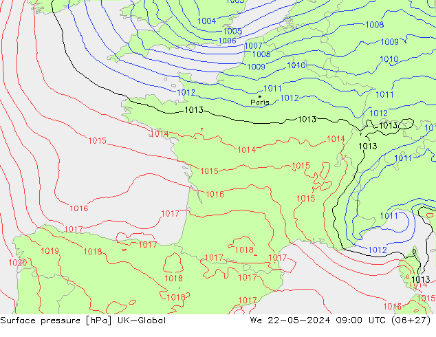 Atmosférický tlak UK-Global St 22.05.2024 09 UTC