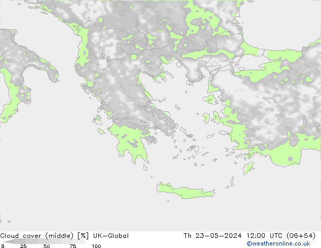 Cloud cover (middle) UK-Global Th 23.05.2024 12 UTC