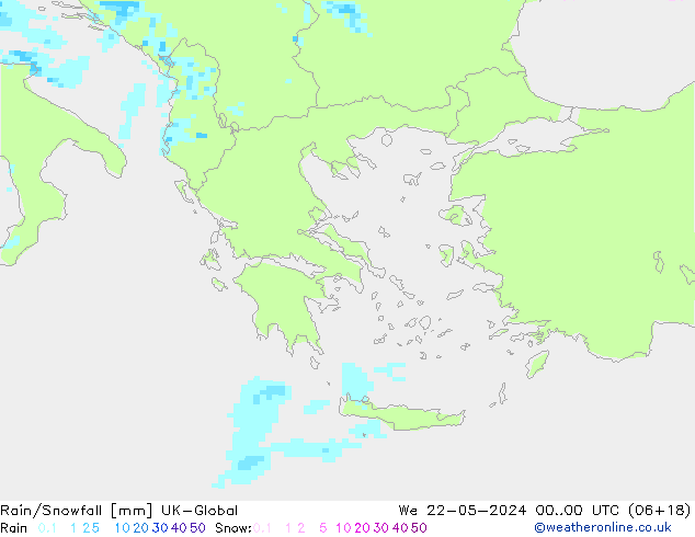 Rain/Snowfall UK-Global Qua 22.05.2024 00 UTC