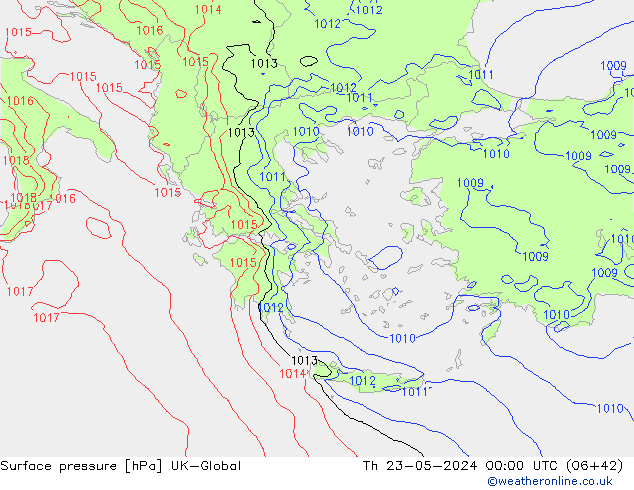 приземное давление UK-Global чт 23.05.2024 00 UTC