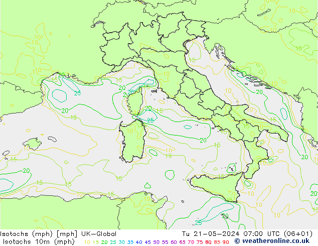 Isotachs (mph) UK-Global mar 21.05.2024 07 UTC
