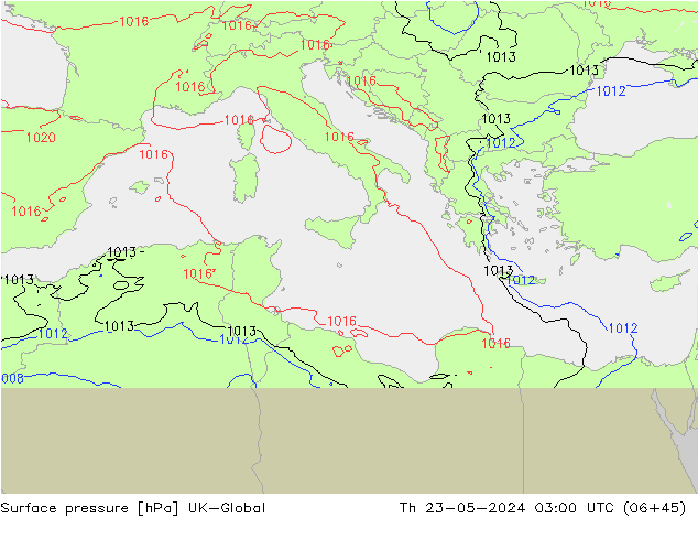 Surface pressure UK-Global Th 23.05.2024 03 UTC