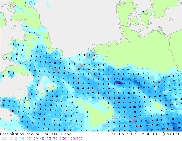Precipitation accum. UK-Global Tu 21.05.2024 18 UTC