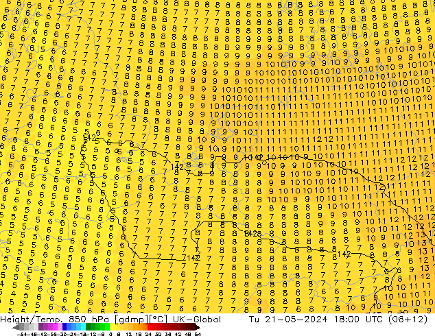 Hoogte/Temp. 850 hPa UK-Global di 21.05.2024 18 UTC