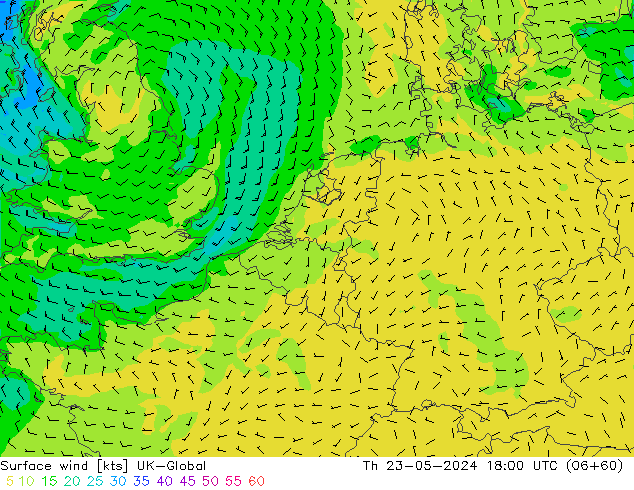 Surface wind UK-Global Th 23.05.2024 18 UTC