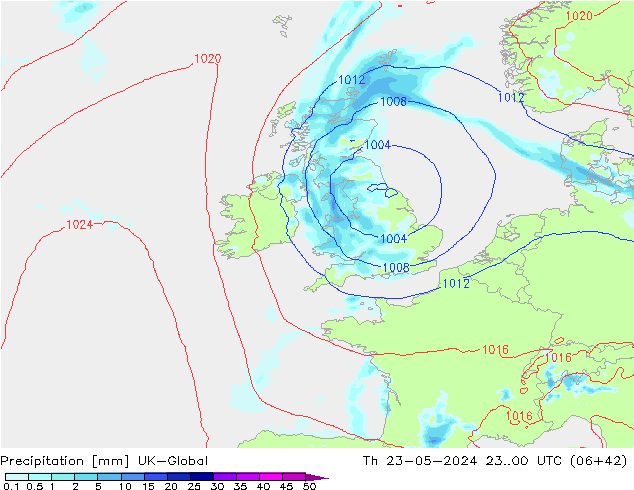 Srážky UK-Global Čt 23.05.2024 00 UTC