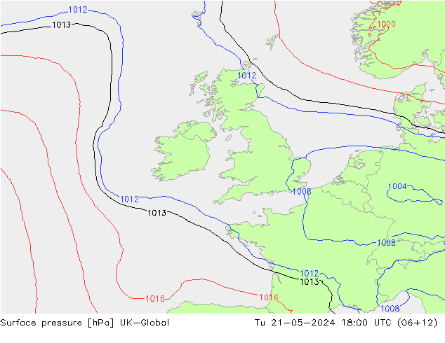 Atmosférický tlak UK-Global Út 21.05.2024 18 UTC
