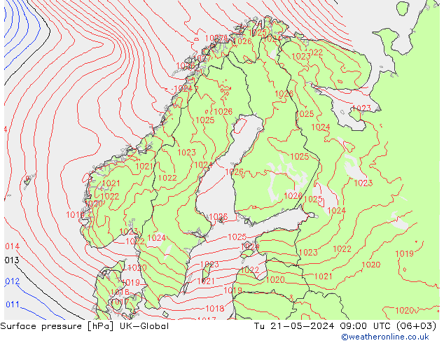 Pressione al suolo UK-Global mar 21.05.2024 09 UTC