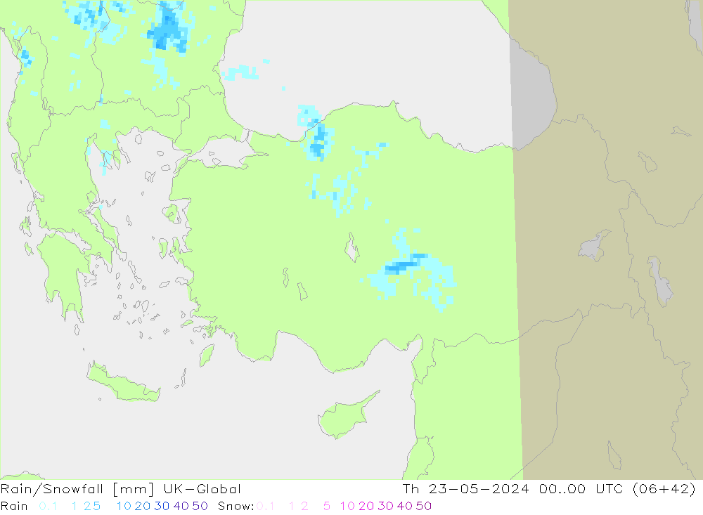 Rain/Snowfall UK-Global czw. 23.05.2024 00 UTC