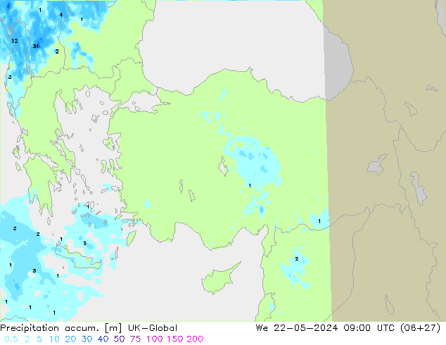 Precipitation accum. UK-Global ср 22.05.2024 09 UTC